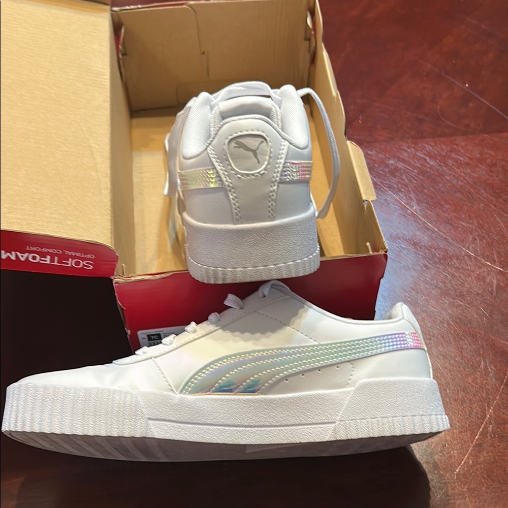 Puma White Sneakers with Iridescent Accents.. Like new